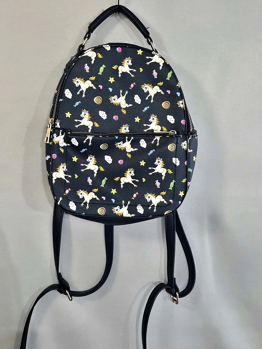 Unicorn Print Backpack in Black & White Like New